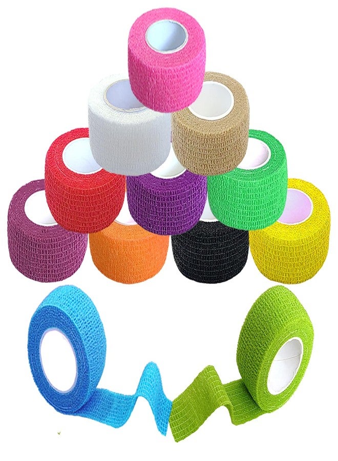 Erewa 12 Pack Self Adhesive Wrap Bandage - Vet Wrap for Pets, Stretch Self-Adherent Cohesive Tape Breathable Athletic Tape Rolls (1 Inches x 5 Yards Each, 12 Colors) - Image 1